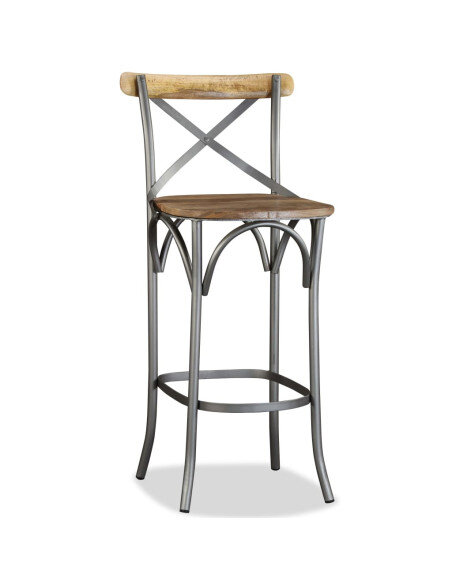 Tabouret de bar industriel en bois de manguier massif Brun  {attributes} Tabouret de bar industriel en bois de manguier massif Brun  {attributes}