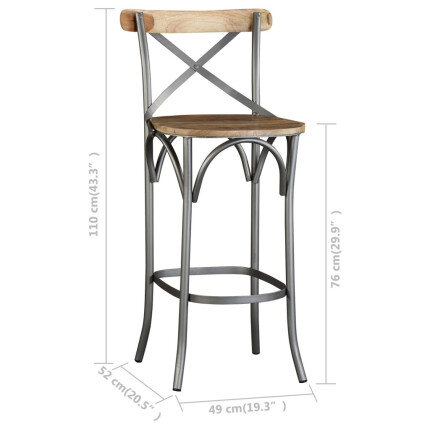 Tabouret de bar industriel en bois de manguier massif Brun  {attributes}