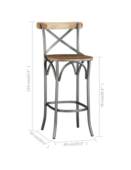 Tabouret de bar industriel en bois de manguier massif Brun  {attributes} Tabouret de bar industriel en bois de manguier massif Brun  {attributes}