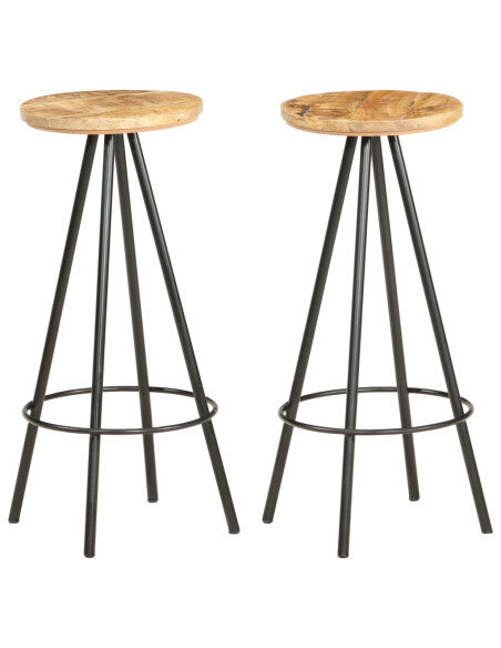 Tabourets de bar industriel en lot de 2 en bois de manguier brut Brun  {attributes} Tabourets de bar industriel en lot de 2 en bois de manguier brut Brun  {attributes}