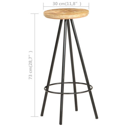 Tabourets de bar industriel en lot de 2 en bois de manguier brut Brun  {attributes}