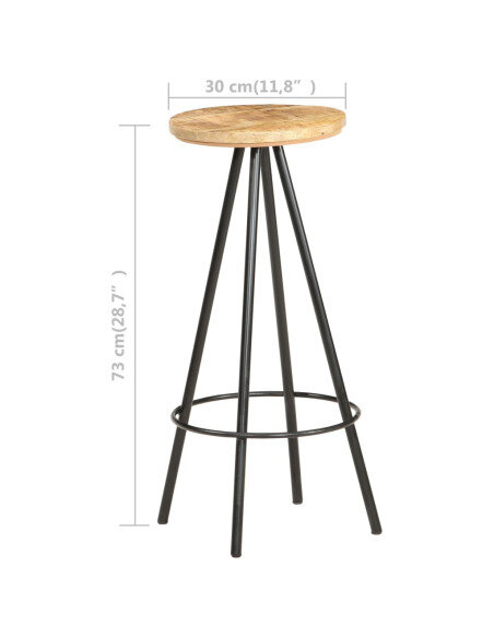 Tabourets de bar industriel en lot de 2 en bois de manguier brut Brun  {attributes} Tabourets de bar industriel en lot de 2 en bois de manguier brut Brun  {attributes}