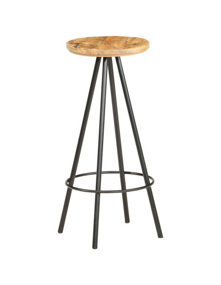 Tabourets de bar industriel en lot de 2 en bois de manguier brut Brun  {attributes} Tabourets de bar industriel en lot de 2 en bois de manguier brut Brun  {attributes}