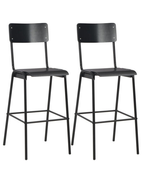 Chaise de bar industrielle en lot de 2 en contrepalqué et acier Noir  {attributes}