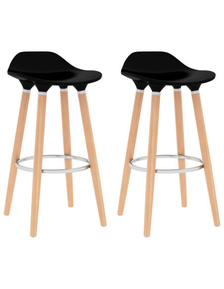 Tabourets de bar en lot de 2 en plastique, bois de hêtre massif, métal Noir  