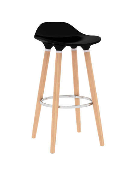 Tabourets de bar en lot de 2 en plastique, bois de hêtre massif, métal Noir  