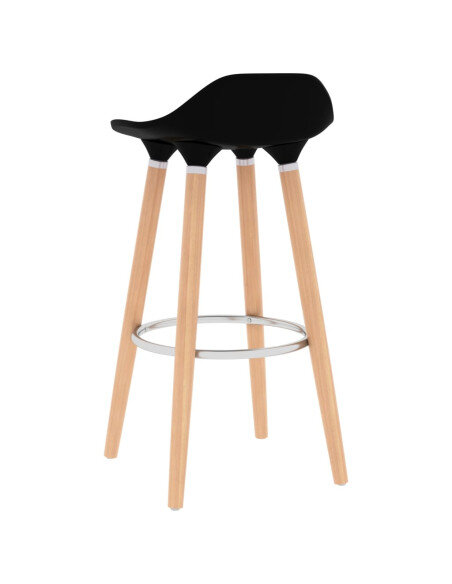 Tabourets de bar en lot de 2 en plastique, bois de hêtre massif, métal Noir  