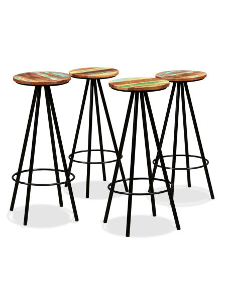 Tabourets de bar industriel en lot de 4 en bois massif de récupération Brun  {attributes}