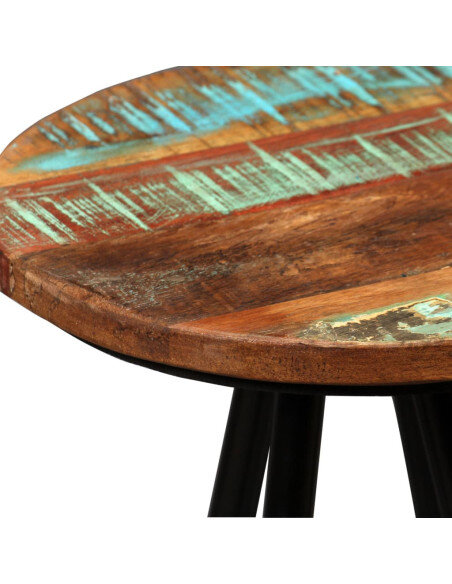Tabourets de bar industriel en lot de 4 en bois massif de récupération Brun  {attributes}