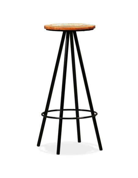Tabourets de bar industriel en lot de 4 en bois massif de récupération Brun  {attributes}