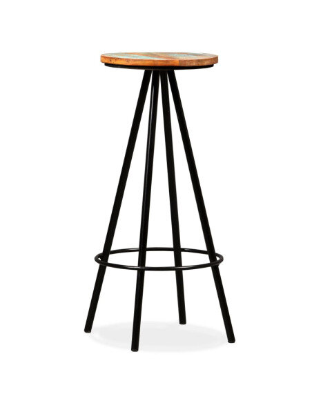 Tabourets de bar industriel en lot de 4 en bois massif de récupération Brun  {attributes}