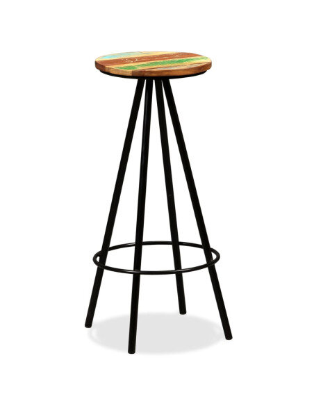Tabourets de bar industriel en lot de 4 en bois massif de récupération Brun  {attributes}