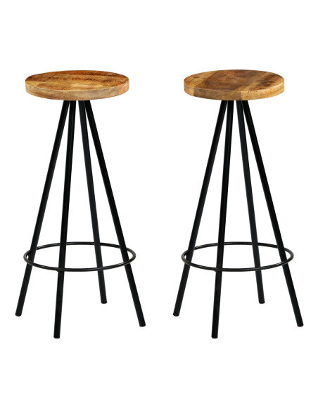 Chaise de bar industrielle en lot de 2 en bois de manguier Brun  {attributes}