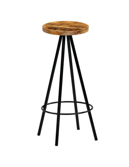 Chaise de bar industrielle en lot de 2 en bois de manguier Brun  {attributes}