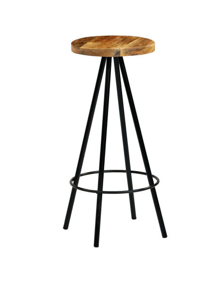 Chaise de bar industrielle en lot de 2 en bois de manguier Brun  {attributes}