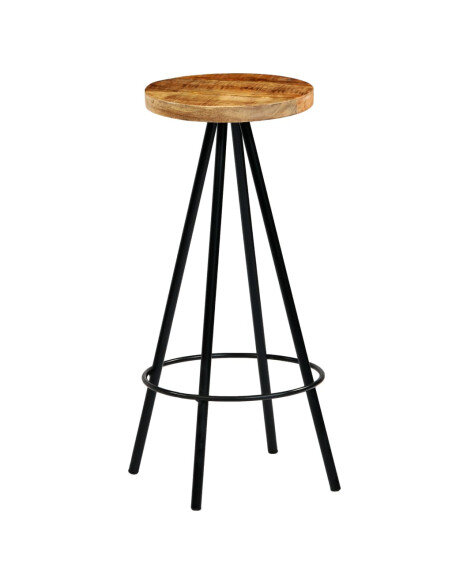 Chaise de bar industrielle en lot de 2 en bois de manguier Brun  {attributes}