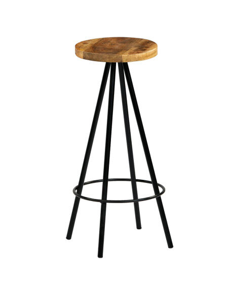 Chaise de bar industrielle en lot de 2 en bois de manguier Brun  {attributes}