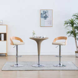 Tabourets de bar Rétro / Vintage en lot de 2 en bois courbé et similicuir Crème  {attributes} 2