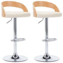 Tabourets de bar Rétro / Vintage en lot de 2 en bois courbé et similicuir Crème  {attributes}