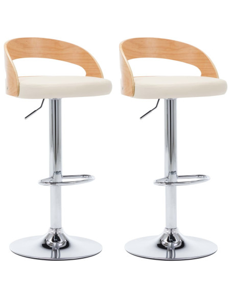 Tabourets de bar Rétro / Vintage en lot de 2 en bois courbé et similicuir Crème  {attributes}
