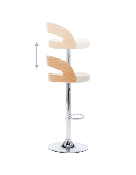 Tabourets de bar Rétro / Vintage en lot de 2 en bois courbé et similicuir Crème  {attributes}