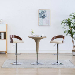 Tabourets de bar Rétro / Vintage en lot de 2 en bois courbé et similicuir Crème  {attributes} 2