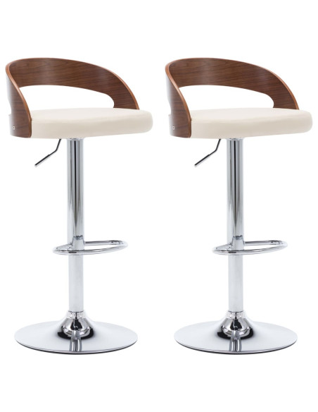 Tabourets de bar Rétro / Vintage en lot de 2 en bois courbé et similicuir Crème  {attributes}