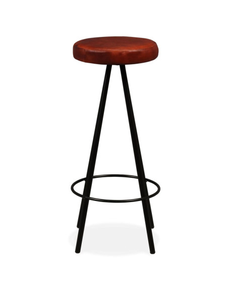 Tabourets de bar en lot de 4 en cuir véritable Brun  {attributes}