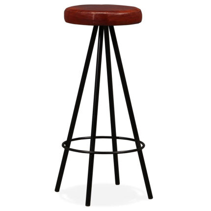 Tabourets de bar en lot de 4 en cuir véritable Brun  {attributes}