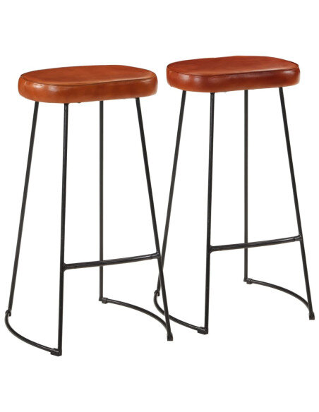 Tabourets de bar  Industriel / Rétro - Vintage en lot de 2 avec cadre en métal et revêtement en cuir Brun 44 x 37.5 x 78 cm {att Tabourets de bar  Industriel / Rétro - Vintage en lot de 2 avec cadre en métal et revêtement en cuir Brun 44 x 37.5 x 78 cm {att