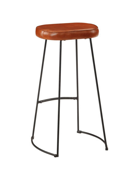 Tabourets de bar  Industriel / Rétro - Vintage en lot de 2 avec cadre en métal et revêtement en cuir Brun 44 x 37.5 x 78 cm {att Tabourets de bar  Industriel / Rétro - Vintage en lot de 2 avec cadre en métal et revêtement en cuir Brun 44 x 37.5 x 78 cm {att