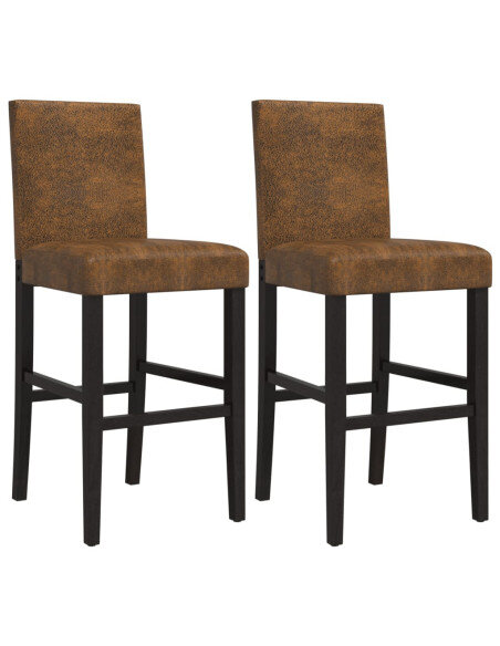 Chaise de bar campagne / chic en lot de 2 en bois massif d'hévéa et tissu Brun  {attributes}