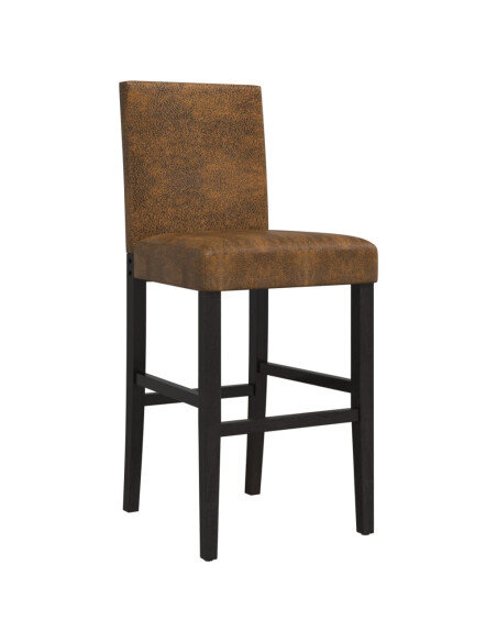 Chaise de bar campagne / chic en lot de 2 en bois massif d'hévéa et tissu Brun  {attributes}