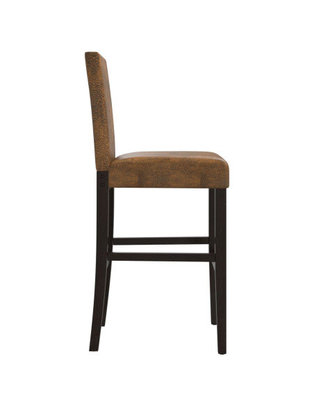Chaise de bar campagne / chic en lot de 2 en bois massif d'hévéa et tissu Brun  {attributes}