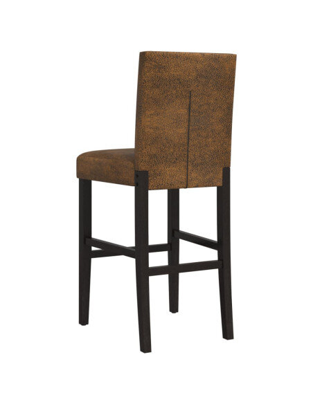 Chaise de bar campagne / chic en lot de 2 en bois massif d'hévéa et tissu Brun  {attributes}