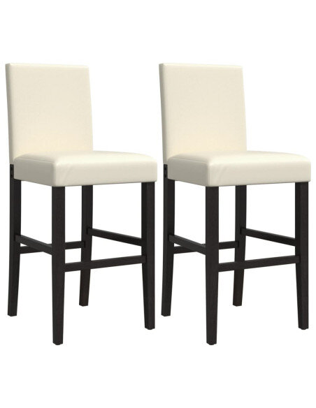 Chaise de bar campagne / chic en lot de 2 en bois massif d'hévéa et similicuir Crème  {attributes}