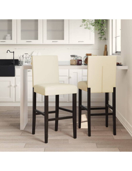 Chaise de bar campagne / chic en lot de 2 en bois massif d'hévéa et similicuir Crème  {attributes}