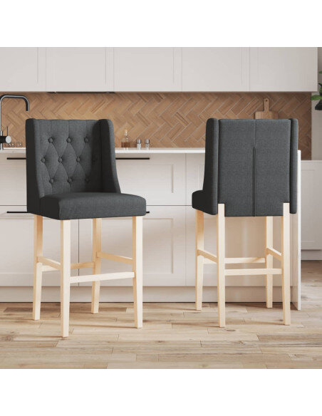 Chaise de bar campagne / chic en lot de 2 en bois massif d'hévéa et tissu Gris  {attributes}
