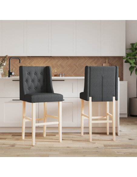 Chaise de bar campagne / chic en lot de 2 en bois massif d'hévéa et tissu Gris  {attributes}