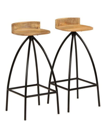 Chaise de bar industrielle en lot de 2 en bois de manguier Brun  {attributes}