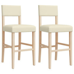 Chaise de bar campagne / chic en lot de 2 en bois massif d'hévéa et similicuir Crème  {attributes}