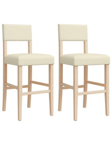 Chaise de bar campagne / chic en lot de 2 en bois massif d'hévéa et similicuir Crème  {attributes}
