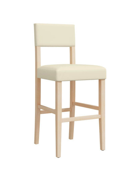 Chaise de bar campagne / chic en lot de 2 en bois massif d'hévéa et similicuir Crème  {attributes}