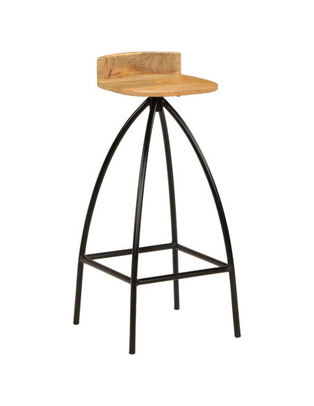 Chaise de bar industrielle en lot de 2 en bois de manguier Brun  {attributes}