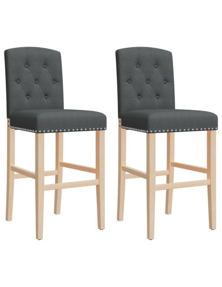 Chaise de bar campagne / chic en lot de 2 en bois massif d'hévéa et tissu Gris  {attributes}