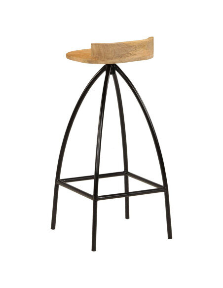 Chaise de bar industrielle en lot de 2 en bois de manguier Brun  {attributes}