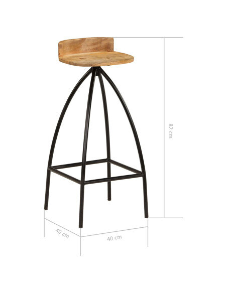 Chaise de bar industrielle en lot de 2 en bois de manguier Brun  {attributes}