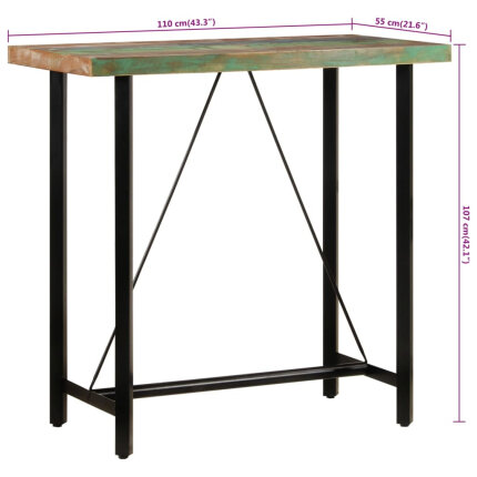 Table de bar style Industriel en bois massif de récupération et fer Multicolore 110 x 55 x 107 cm {attributes}