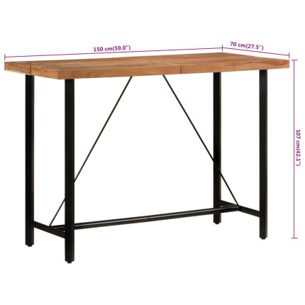 Table de bar style Industriel en bois d'acacia massif et fer 150x70x107 cm {attributes}