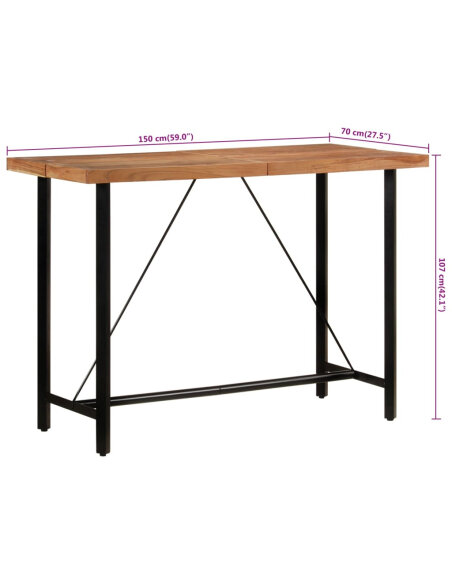 Table de bar style Industriel en bois d'acacia massif et fer 150x70x107 cm {attributes} Table de bar style Industriel en bois d'acacia massif et fer 150x70x107 cm {attributes}